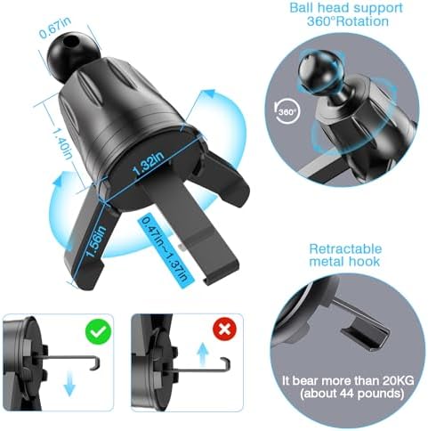 Universal Car Air Vent Phone Holder Clip – Adjustable Metal Hook with Triangular Stabilizing Foot – Optimized for Wireless Charging Compatibility – Effortless Hands-Free Navigation – 0.67-Inch Joint Ball for Superior Fit – Enhance Driving Safety and Convenience with Reliable Phone Access