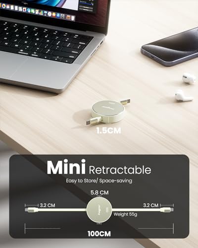 Fasgear High-Power 240 W Retractable USB C to C Charging Cable – Ultra-Fast 5 A Power Delivery for i Phone 15 Plus & Samsung Galaxy S23 – Compact and Durable Tangle-Free Design for Effortless Portability and Efficiency