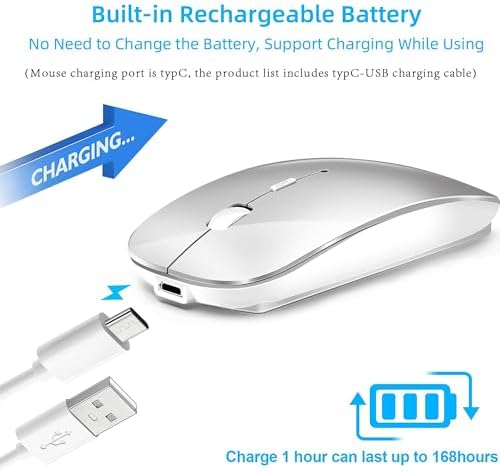 Elevate Your Productivity with the Versatile Wireless Mouse – Rechargeable Bluetooth 5.2 Connectivity, Three Modes (USB-A & USB-C Compatible) for Seamless Use with Mac Book, Chromebook, and More – Silent Click Design for Distraction-Free Work, Sleek Black Finish, Perfect for Travel and Home Office Efficiency