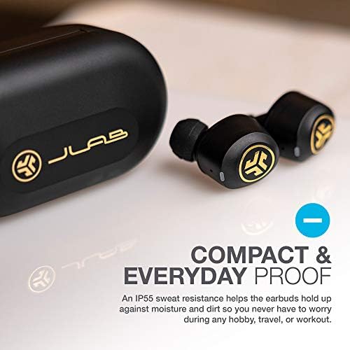 Elevate Your Sound Experience with JLab JBuds Air Icon True Wireless Bluetooth Earbuds – IP55 Sweat Resistant, Black & Gold Finish, Enhanced Bluetooth 5.0 Connectivity, Stereo Calling, and 3 Custom EQ Settings for Personalized Audio Enjoyment