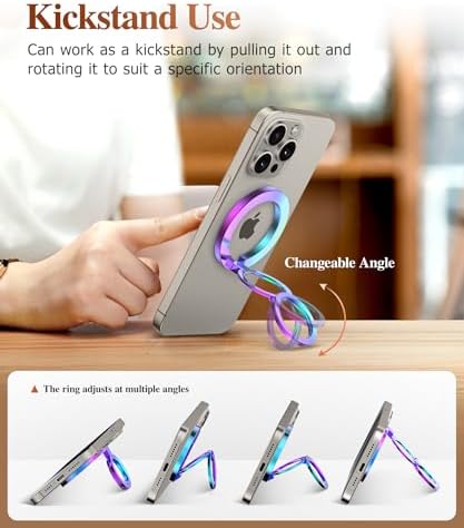 GVIEWIN Magnetic Phone Ring Holder, Compatible with MagSafe Phone Grip with Adjustable Stand, Magnet Phone Ring Kickstand for iPhone 16 Pro Max/Plus/15/14/13/12 Series/Other Phones (Purple) – Enhanced Compatibility and Speed
