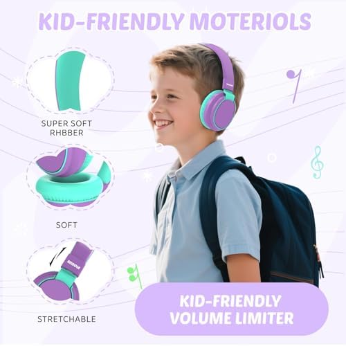 MIDOLA Kids Over-Ear Headphones: Safe Audio Experience with Noise Limitation, Foldable & Travel-Friendly Design, Custom Volume Control (85/110 d B), Built-In Microphone, and AUX Compatibility for School, Gaming, and Family Adventures in Sleek Black