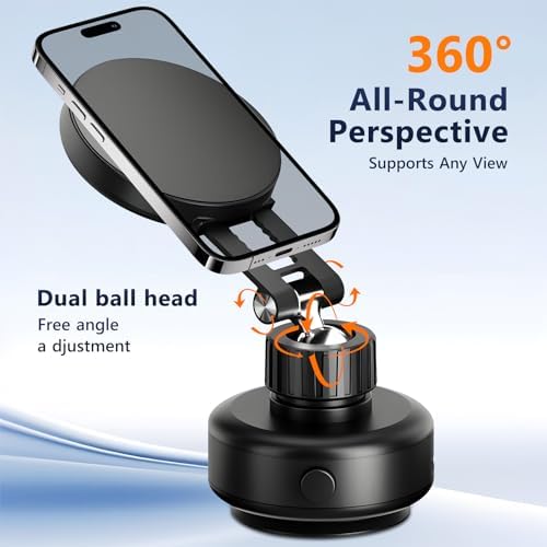 2025 Upgraded Magnetic Phone Holder for Car, 360 Rotatable Folding Vacuum Suction Phone Holder Stand for Dashboard, Windshield, Car, Gym, Car Cell Phone Holder for Android iPhone – Enhanced Compatibility and Speed