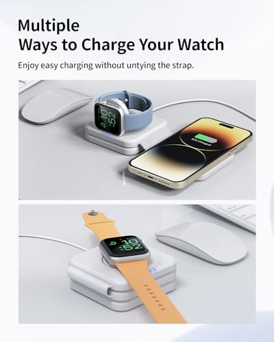 Joy Geek 3-in-1 Foldable Mag Safe Wireless Charging Station for i Phone 15/14/13/12 Pro Max Plus, Air Pods Pro/2/3 & Apple Watch 9-2/SE – Fast, Portable & Sleek Design for Ultimate Device Compatibility and Efficiency