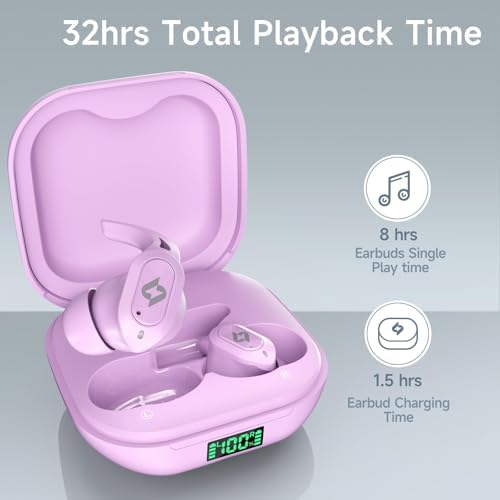 Premium Waterproof Wireless Bluetooth Earbuds with 32-Hour Battery Life – Superior Audio for i Phone, Samsung & Android – Ergonomic Sports Headphones Featuring Built-in Microphone & LED Battery Display for Effortless Usage – Ideal for Active Lifestyles and Daily Commutes