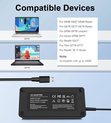 Ultra-Fast 180 W MSI Laptop Charger – Essential Power Adapter for GF, GS, GE & GL Series – Compact Design for On-the-Go Gaming – Enhanced Compatibility & Safety Features for Uninterrupted Performance