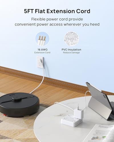 TROND 360° Rotating Plug Power Strip with 5 FT Flat Cord – 4 AC Outlets & 4 USB Ports (2 USB-C) – Wall Mount Surge Protector with 1440 Joules Safety Rating – Ultimate Travel & Home Charging Solution for Electronics and Devices