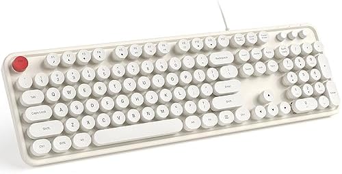 Retro-Inspired Wired Keyboard with Round Keys – Stylish Dark Blue USB Typing Experience for PC & Laptop Users – Ergonomic Full-Size Design for Enhanced Comfort and Productivity – Perfect for Windows Compatibility and Nostalgic Aesthetics