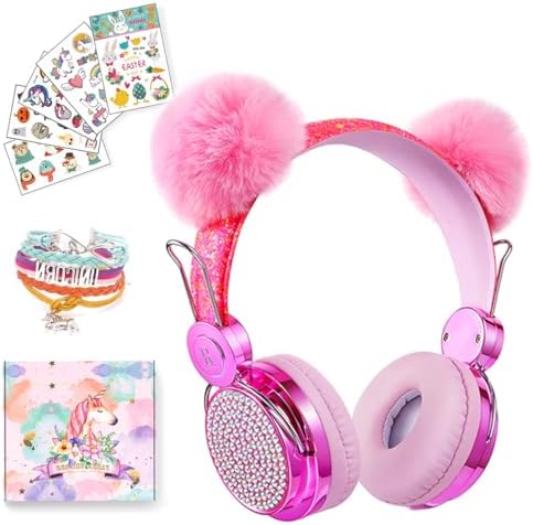 Light Purple Unicorn Cat Ear Bluetooth Headphones for Kids – Safe Listening with Volume Limiting, FM Radio & Dual Connectivity for Fun Learning and Entertainment – Ideal for School, Laptops, and Smartphones