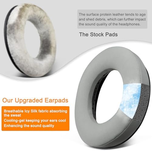 SOULWIT Advanced Cooling Gel Ear Pads for Beyerdynamic Amiron & T-Series Headphones – Luxurious Soft Foam Cushions with Innovative Ice Silk Fabric for Enhanced Comfort and Superior Sound Isolation in Sleek Silver