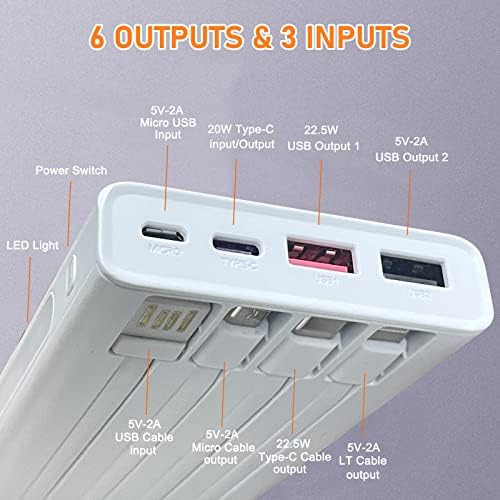 Ultimate 10,000 m Ah Portable Charger with Built-In Cables & LED Display – Fast Charging Power Bank for i Phone, Samsung & More – Essential Travel Companion with Integrated LED Lamp for On-the-Go Power Solutions
