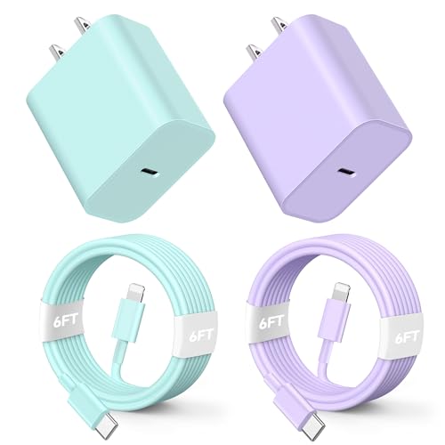 Rapid 20 W PD USB-C Wall Charger with Dual 6 FT Type C to Lightning Cables – Fast Charging Solution for i Phone 14/13/12 Pro Max, 11, XS, XR, X, 8 & Plus – Enhanced Speed and Durability for Everyday Use and Travel – MFi Certified Accessories for Reliable Performance