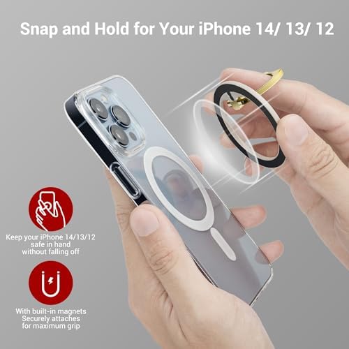 PROfezzion Ultra-Slim Magnetic Ring Holder for Mag Safe – Lightweight Zinc Alloy Phone Grip for i Phone 16/15/14/13/12 Pro Max Plus with Mag Safe Case – Effortless Attach and Detach, 360° Rotation & 130° Angle Flexibility – Ideal for On-the-Go Use and Mag Safe Car Mount Compatibility – No Residue, Strong 3.2 lb Grip