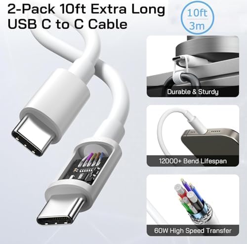 Dual USB-C Fast Charging Block for i Phone 16 | 2-Pack Adapter Set with USB-C Cables | Universal Compatibility for i Phone 15, i Pad Pro | Efficient PD Charging Solution for Home & Travel | Compact Design for On-the-Go Power Management
