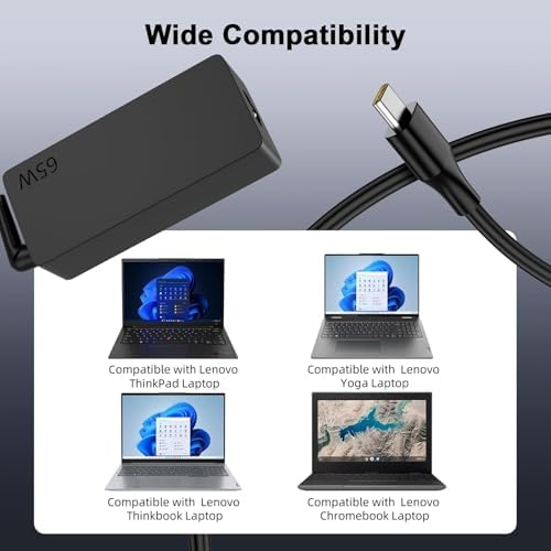 Efficient 65 W USB-C Laptop Charger for Lenovo Think Pad & Yoga Series – Ultra-Fast Charging Power Adapter with Broad Compatibility for T14, T480, T490, X1 Carbon, Flex 5 & More – Sleek, Lightweight Design with Advanced Safety Features for Professionals on the Move