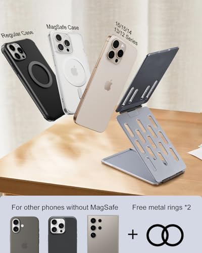 Magnetic Tri-Fold Cell Phone Stand for Desk, Adjustable Metal Phone Holder for Magsafe, Portable & Foldable Card Phone Mount for Recording, Office Small Stand for iPhone 16/15/14/13/12(Black) – Enhanced Compatibility and Speed