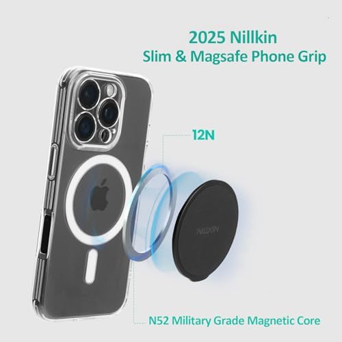 Enhance Your Smartphone Experience with Nillkin Mag Safe Phone Grip Ring Holder – Removable Magnetic Stand for i Phone 16/15/14/13/12 & Select Samsung Models – Black – Ultimate Grip Stability and Versatile 360-Degree Viewing Angle – Sleek Design, Easy Installation, and Residue-Free Removal