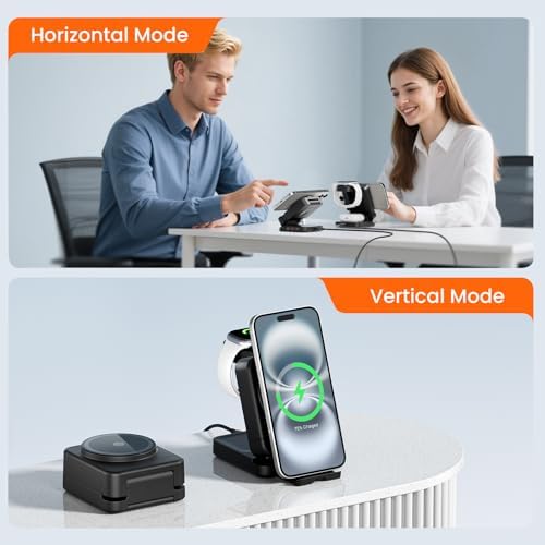 Revolutionize Your Charging Routine with the 3-in-1 Foldable Wireless Charger – Fast 15 W Mag-Safe Charging Station for Apple and Samsung Devices, Magnetic Stand for Phones, TWS Earbuds & i Watch, Portable Travel Companion for Ultimate Convenience and Efficiency