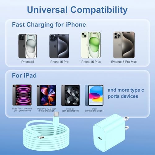 Maximize Your Charging Efficiency with the 20 W USB-C Power Adapter and 10 ft Type C Cable – The Ultimate Fast Charging Solution for i Phone 16, 15 Pro Max, and i Pad Featuring Advanced Safety Mechanisms for Secure On-the-Go Power Management and Unrivaled Compatibility