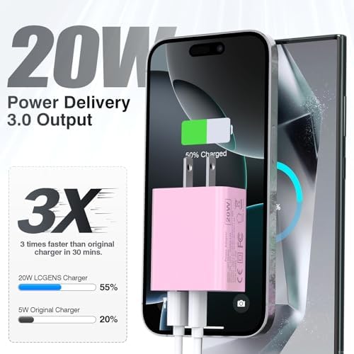 LCGENS 20 W Dual Port USB C Wall Charger Block – 2-Pack Fast Charging Power Adapter for i Phone 11/12/13/14/15/16 Pro Max, i Pad Pro, Samsung Galaxy – Portable and Efficient Charging Solution for Multiple Devices