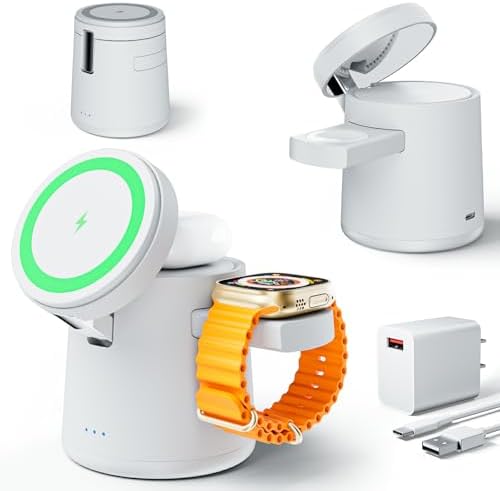 2025 Enhanced 3-in-1 Apple Charging Station: Adjustable Wireless Dock with Fast Charging for i Phone 16/15/14/13/12 Pro Max, Apple Watch, and Air Pods – Eco-Friendly, Portable Design for Ultimate Convenience and Productivity