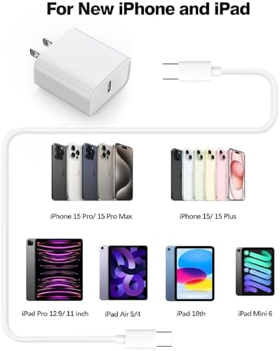 10-Foot Ultra-Fast i Phone Charging Cable 3-Pack with USB-C PD Wall Charger – Exceptional Compatibility for i Phone 14/13/12/11 Pro Max/XS Series – Durable Lightning Cable Solution for On-the-Go Charging Convenience and Rapid Power Delivery