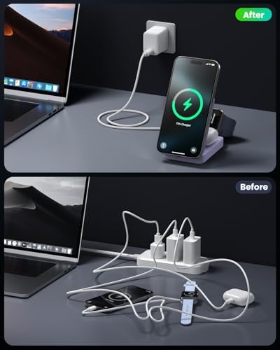 3-in-1 Qi2 Certified Wireless Charging Station – 15 W Fast Magnetic Charger for i Phone 16/15/14/13/12, Apple Watch, Air Pods – Foldable Design with 30 W USB-C Adapter for Ultimate Compatibility and Efficiency – Elevate Your Charging Experience with Enhanced Safety Features and Versatile Viewing Angles