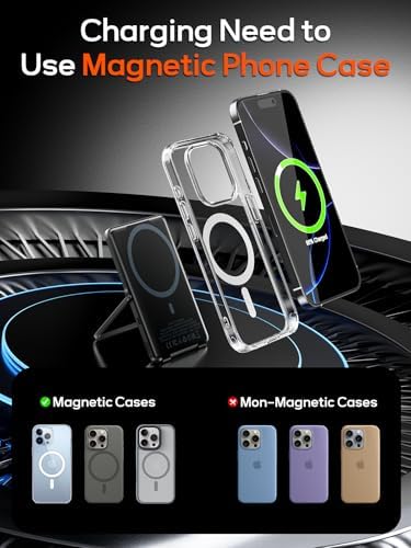 Ultra-Slim 0.3-Inch Magnetic Power Bank – 5000 m Ah Wireless Charger with Foldable Stand & USB-C Cable – Fast Dual-Device Charging for i Phone 16/15/14/13/12 – Travel-Ready Portable Battery Pack for Effortless On-the-Go Power Solutions