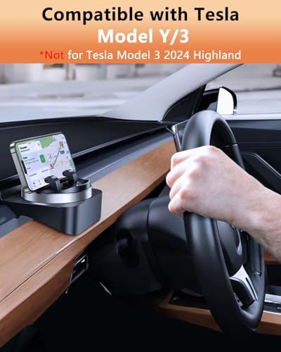 Revolutionary 360° Swivel Tesla Phone Mount for Model Y & Model 3 – Premium Dashboard Smartphone Holder Enhancing Safety and Convenience with Dual Functionality as Sunglasses Organizer – Compatible with i Phone, Samsung, Google – Tool-Free Installation for Effortless Use