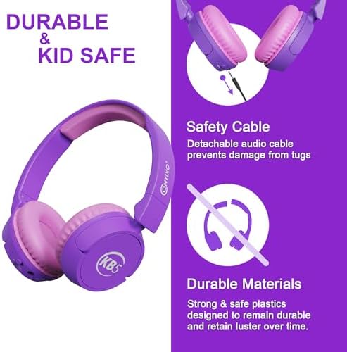 Contixo KB-5 Safe Listening Bluetooth Headphones for Kids – Foldable Over-Ear Design with 85 d B Volume Limiting – Stylish Pink & Blue Headphones for Comfortable Listening – Effortless Wireless Pairing with All Devices for Young Music Enthusiasts