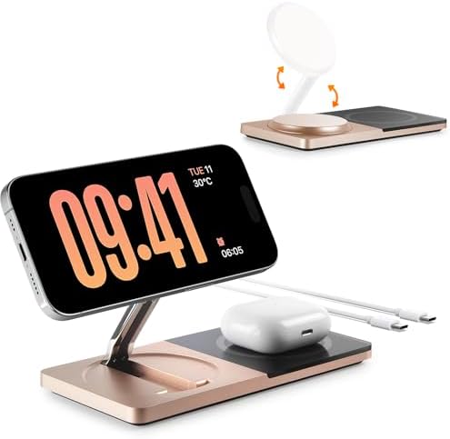 Innovative 2-in-1 Wireless Charging Station for i Phone & Air Pods – Foldable Mag Safe Charger Stand for i Phone 12-16 & Air Pods, Portable Design, Enhanced Magnetic Alignment for Fast Charging, Sleek & Space-Saving Solution for Home & Office Use
