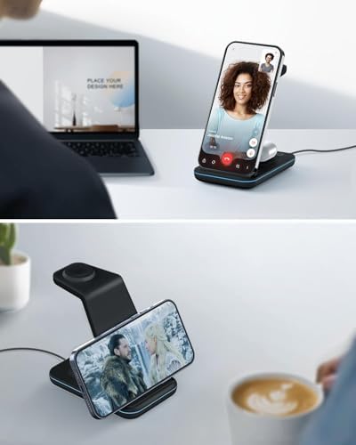 Magnetic Wireless Charging Station for i Phone 15/14/13/12 Pro Max & Apple Devices – Joy Geek 3-in-1 Fast Charger Pad for i Phone, Apple Watch Ultra 9-2, and Air Pods – Compact Design with Enhanced Compatibility and Secure Magnetic Alignment