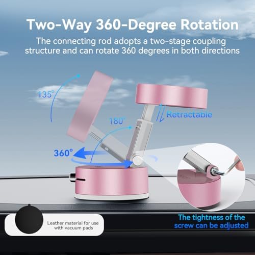Electric Magnetic Car Phone Holder, 360 Rotation Vacuum Suction Cellphone Mount Foldable Car Mount Stand for iPhone12-16,Mirror/Glass/Screen/Smooth Surface (Not Charge Phone) – Enhanced Compatibility and Speed