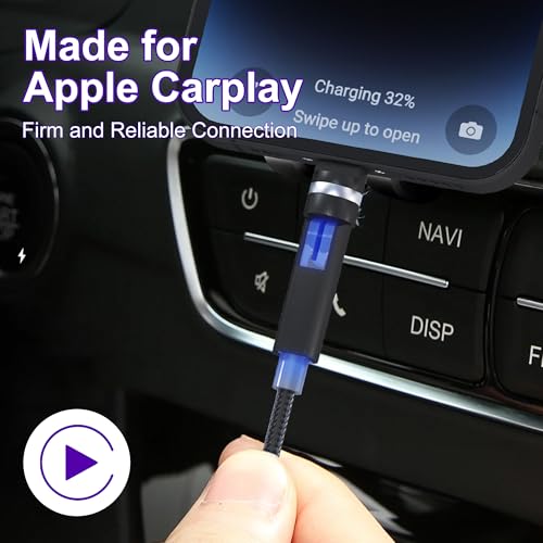 Revolutionize Your Charging Experience: 6.6 FT 90-Degree Lightning Cable with 360-Degree Rotating Head – MFi Certified, High-Speed 2.4 A Fast Charge, Durable Nylon Braided Design – Perfect for i Phone 14/13/12/11/X/8/7/6/5, i Pad, and i Pod – Seamless Use in Any Orientation
