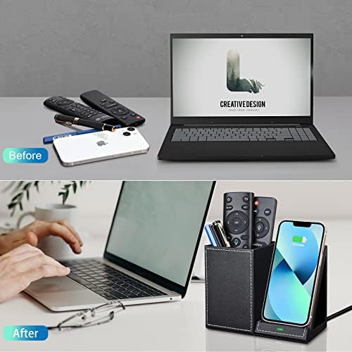 Sleek Marble Finish Wireless Charging Station with Desk Organizer – Fast Qi-Certified Charger for i Phone 13/12/11 Series, Effortless Device Power-Up & Luxurious Leather Accents for an Organized Workspace