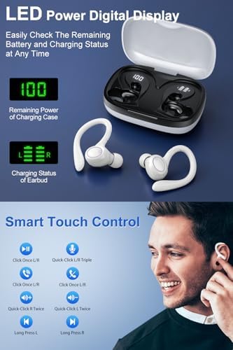 Revolutionize Your Audio Experience with 60-Hour Playtime Bluetooth 5.3 Wireless Earbuds – Advanced Noise Cancelling for Crystal Clear Sound, IPX7 Waterproof Durability, Real-Time LED Battery Monitoring, Ideal for Athletes and Outdoor Enthusiasts (RED)