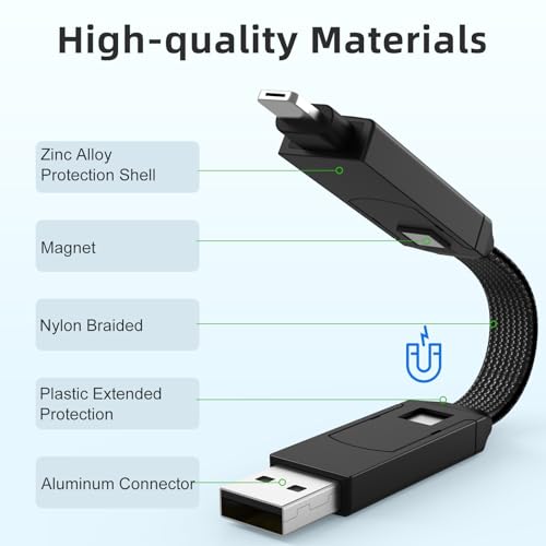 Multi Keychain Charging Cable Travel Portable Charger Cable Magnetic 4 in 1 USB C Cable Compatible with IP 15/15 Pro/ 15 Plus/ 15 Pro Max/MacBook/Galaxy (Lava Black) – Enhanced Compatibility and Speed