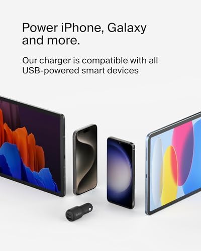 Belkin Boost Charge 42 W Dual Port Fast Car Charger – Rapid USB-C & USB-A Charging for i Phone 16, Galaxy S25, Pixel 9, Nintendo Switch 2 – Compact Black Design for Ultimate Portability and Device Compatibility