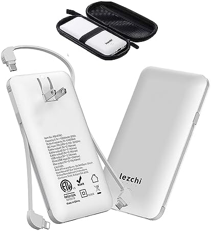 Ultra Slim 10000 m Ah Portable Power Bank with Built-In AC Plug – Lightweight USB-C Charger for All Smartphones, Travel-Ready Battery Pack for On-the-Go Power Solutions