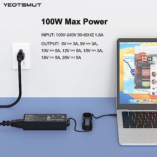 Ultimate 100 W USB-C Fast Charger Power Adapter – Exceptional Compatibility for Lenovo Think Pad, Mac Book Pro/Air, i Pad Pro, HP, Dell, Asus, and All USB-C Devices – Unmatched Speed & Versatility for Efficient Charging