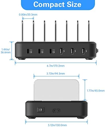 COSOOS 81 W PD USB-C Charging Station – High-Power Multi-Device Fast Charger with 3 x 20 W Ports and 6 Versatile Cables for Instant Mobile Power – Compact USB Hub for Effortless Charging at Home or Office with Enhanced Overheat Protection and Smart Safety Features