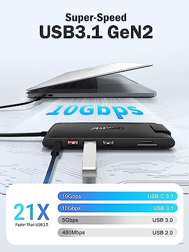 Revolutionize Your Device Connectivity with the 10 Gbps USB C Hub – High-Speed 4-Port USB3.2 Splitter for Effortless Data Transfer and Charging | Versatile Multiport Adapter Compatible with Mac Book Pro, Surface Pro, Dell, HP, i Pad & More | Flexible 1.97 ft Cable for Optimal Setup | Essential Laptop Accessory for Streamlined Workflow and Enhanced Efficiency