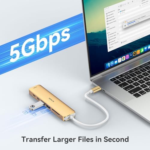 Transform Your Mac Book Pro/Air into a Powerhouse: MOKi N 7-in-1 USB C Hub HDMI Adapter with 4 K Support, Dual Card Readers, and Rapid 5 Gbps Data Transfer – Ideal for Dell XPS and Lenovo Think Pad Users!