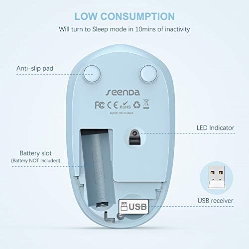 Light Blue Wireless Mouse – Ultra-Quiet 2.4 GHz Noiseless Computer Mouse with USB Receiver for Seamless Windows Experience – Portable, Ergonomic Design for Home, Office, or Travel
