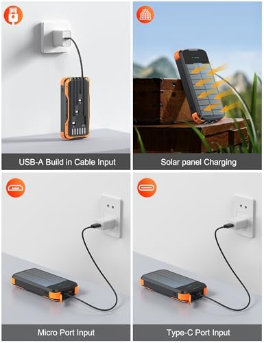 Ultimate 40000 m Ah Solar Power Bank with PD 20 W Fast Charging and Built-in Cables – Waterproof Portable Charger with Dual Bright Flashlights for Camping, Hiking, and Outdoor Adventures – Stay Connected Anywhere