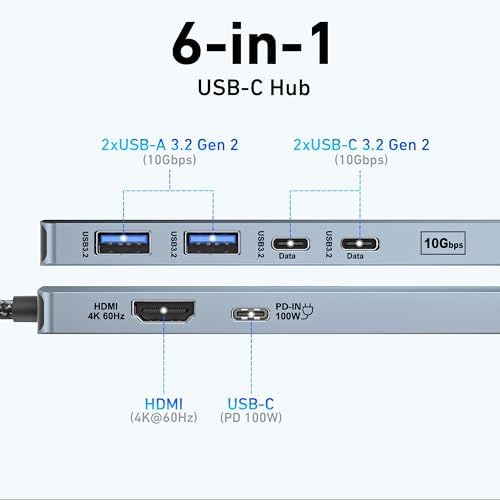 Transform Your Workspace with the BENFEI 6-in-1 USB C Hub: 4 K HDMI Output, Lightning-Fast 10 Gbps Data Transfer & 100 W Power Delivery for i Phone 15 Pro/Max, Mac Book & i Pad Pro – Ultimate Connectivity Solution for Professionals and Tech Enthusiasts!