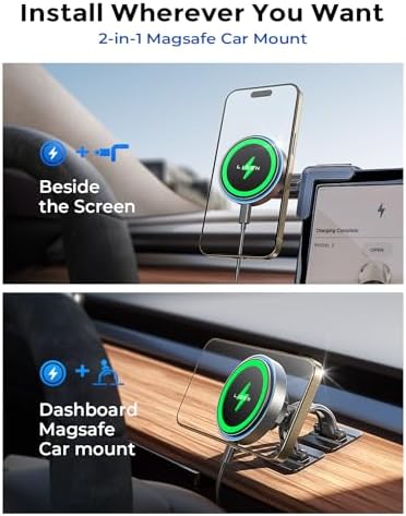 LISEN 15 W Mag Safe Tesla Phone Charger Mount for Model Y & 3 – 2024 Upgrade for Enhanced Fast Wireless Charging & Secure Dashboard Integration – Perfect for i Phone 16/15 Pro Max Users Seeking Convenience & Style