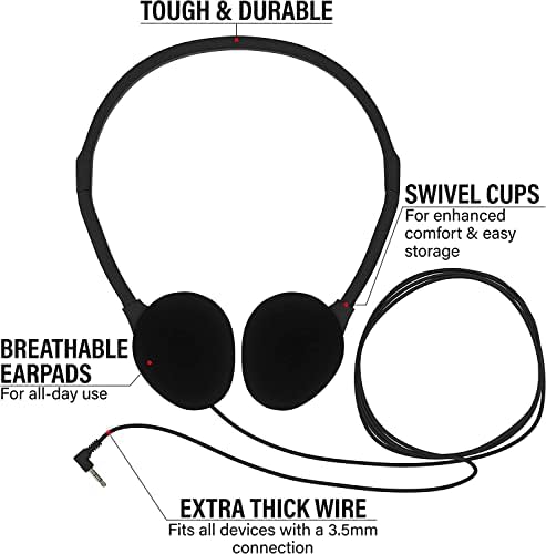 Maeline 20-Pack On-Ear Headphones with 3.5 mm Plug – Premium Bulk Audio Solution for Schools and Offices – Adjustable Fit, Durable Design, and Reliable Sound Performance for Kids and Professionals