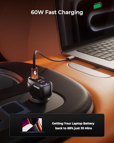 High-Powered 120 W USB C Car Charger with 4 Ports – Dual USB-C PD 60 W & USB-A QC 30 W Fast Charging Adapter for i Phone 16/15/14/13/12, Samsung Galaxy S24 Ultra/S23, Google Pixel & Android Devices – Ultimate Travel Charging Solution for Multiple Devices on the Go