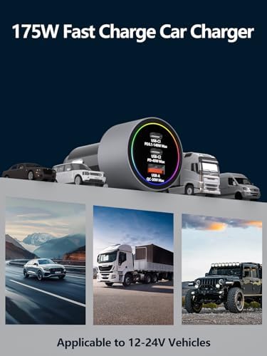 175 W Ultra-Fast Car Charger Adapter – Multi-Device Super Charging Hub for i Phone 16/15/14 Max, Samsung Galaxy S24/23/22, i Pad, Mac Book Pro/Air, and USB-C Laptops – Advanced PD3.1, 140 W Power Delivery, and Intelligent PPS Technology for Rapid Charging on the Go